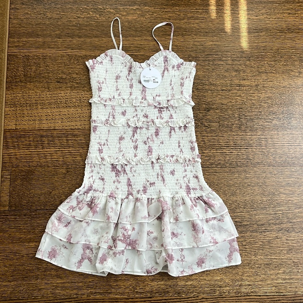 white with pink tie dye fitted scrunch dress